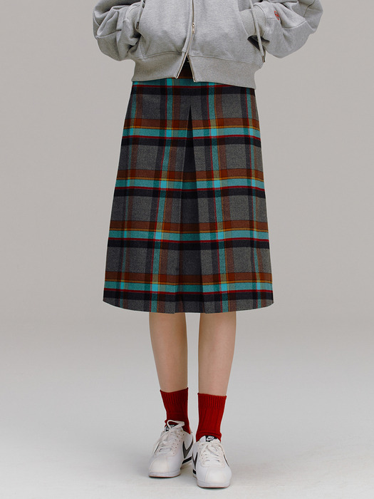 FENCHURCH A-line midi skirt (Gray check)