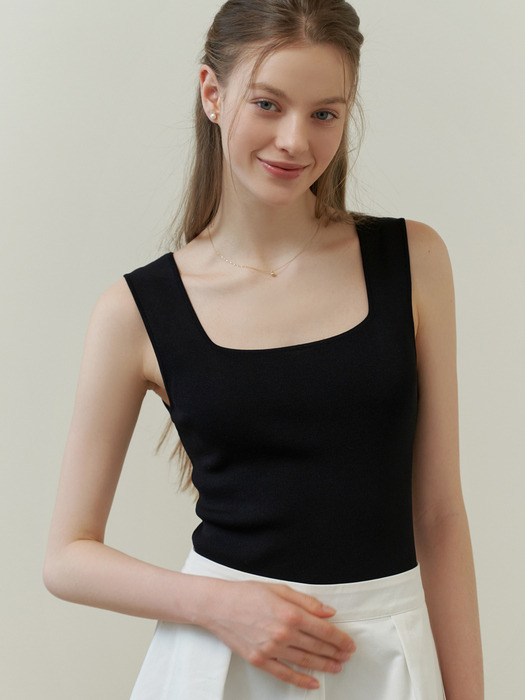 Square knit sleeveless (black)