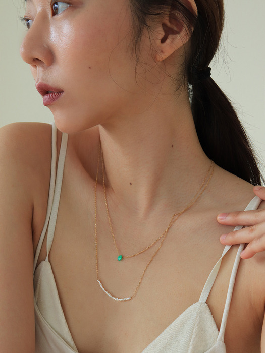 [2 set] Gemstone necklace (Green)