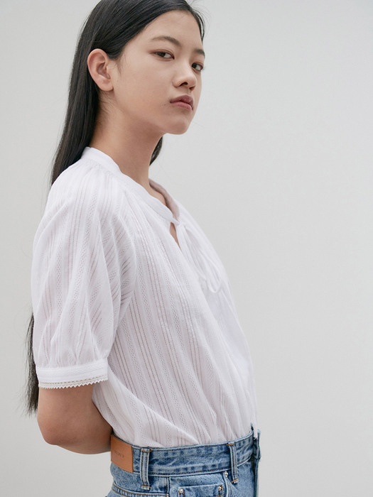 Summer high neck embroidery blouse [WH]