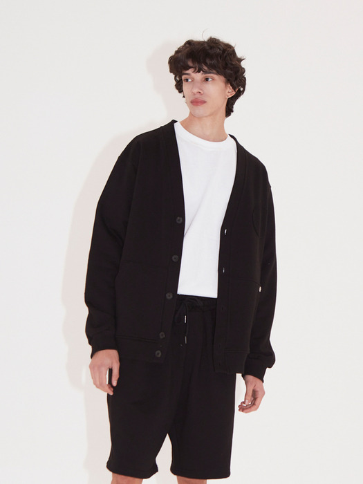 reverse color scheme french terry cardigan_black