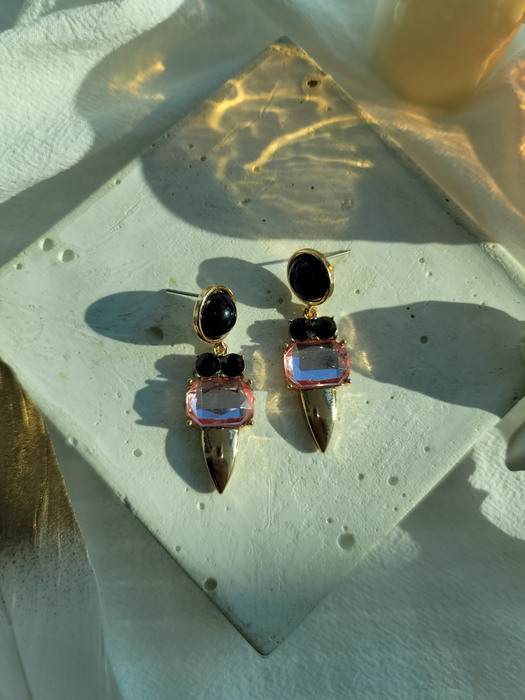 black pink owl earrings