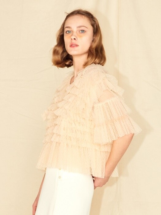 TULLED RUFFLE BLOUSE_BEIGE