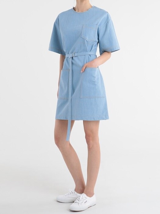 Denim 3 Pocket 3 Button Dress [belt set]