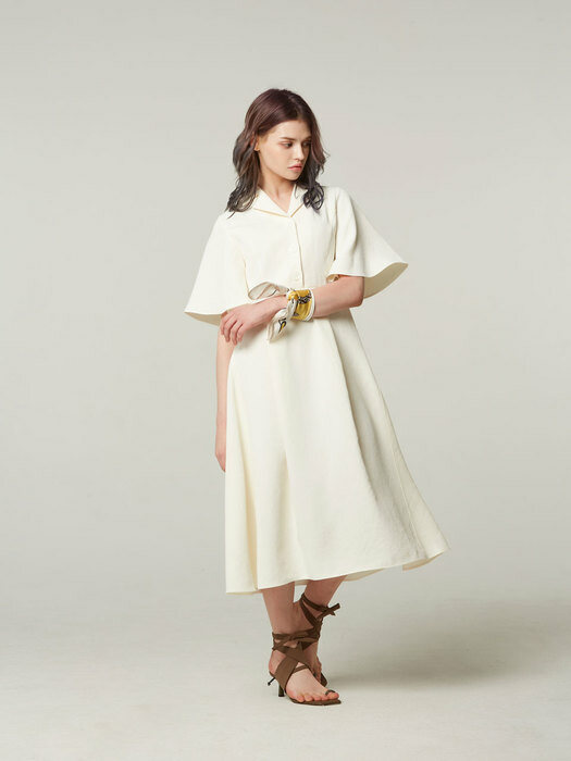 ruffle sleeve long dress #Ivory