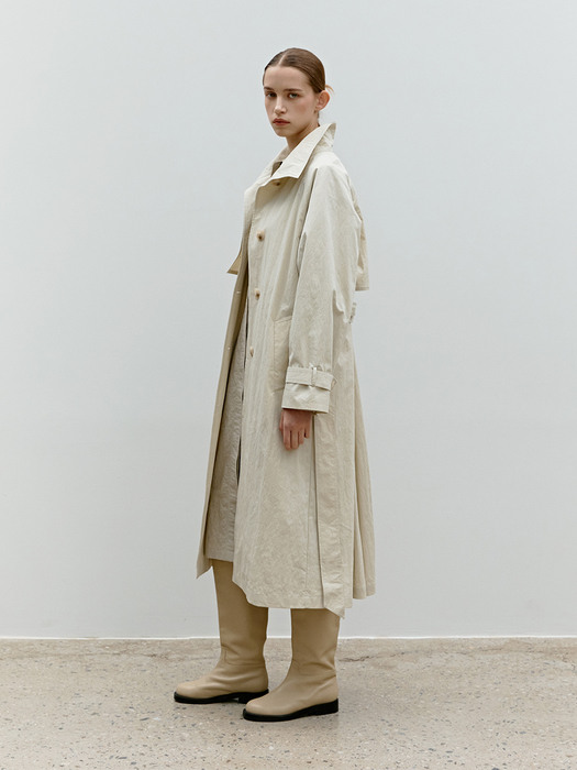 TWF HIGH NECK LAYERED TRENCH COAT I-BEIGE