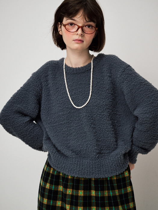 FLUFFY KNIT PULLOVER, CHARCOAL