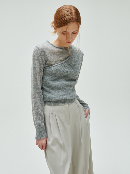 kidmohair simple pullover-gray