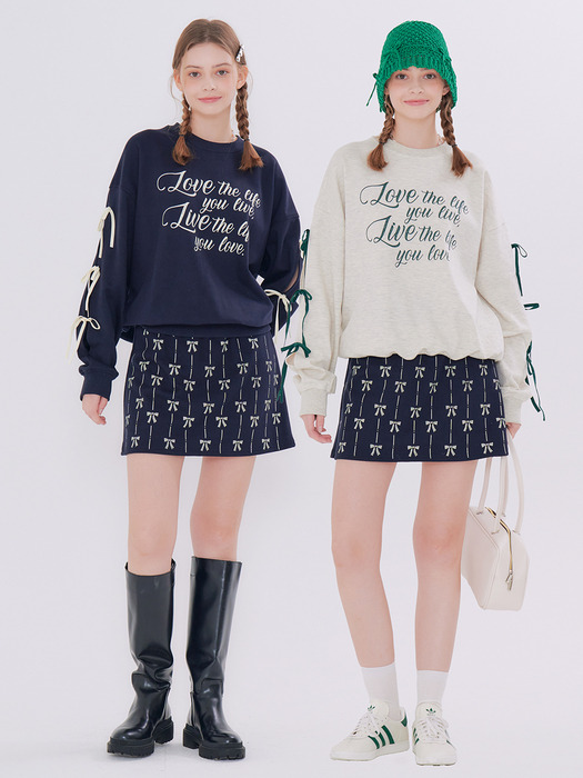 MET ribbon detail sweatshirt & mini skirt set