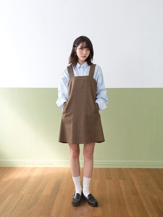 SLEEVELESS WOOL ONEPIECE-MUSTARDBROWN 