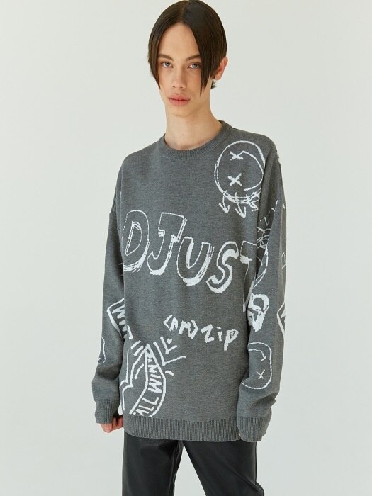 18FW 15 overfit graphic round knit (gray)