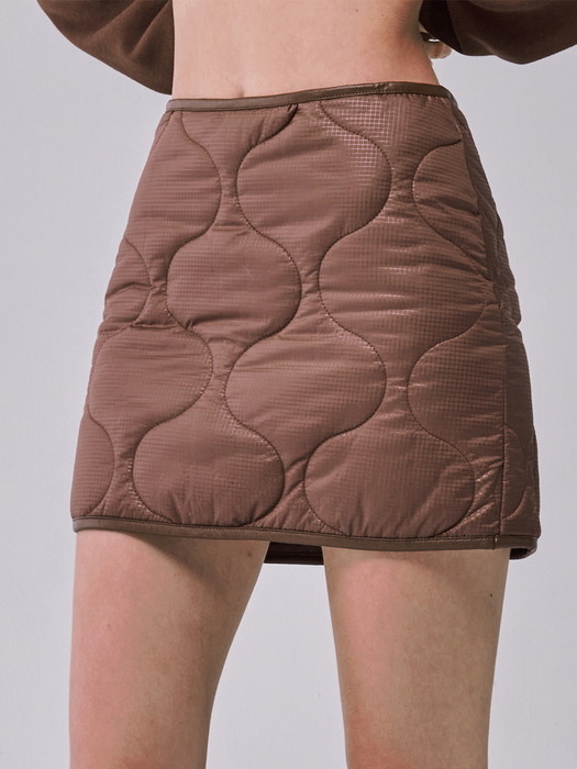 QUILTING MINI SKIRT_BROWN