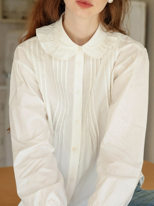 Cest_Little doll collar pleated shirt_WHITE