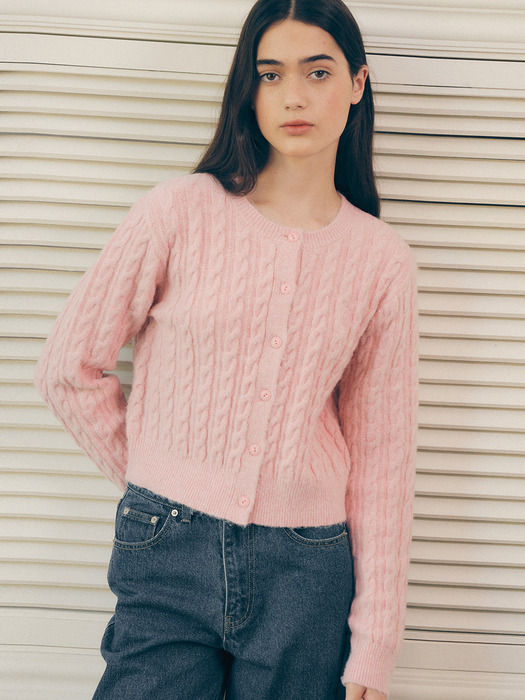 SOFT CABLE CARDIGAN PINK