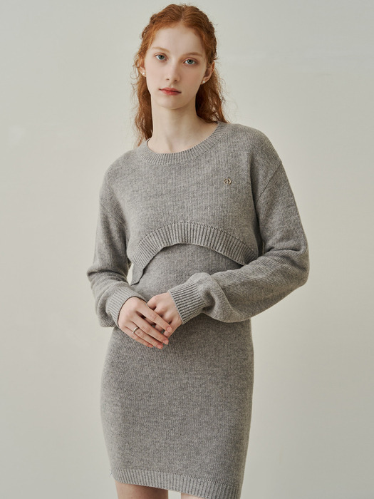 Patch sleeveless knit mini dress - grey