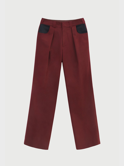 Contrast Pocket Cotton Trousers - Burgundy