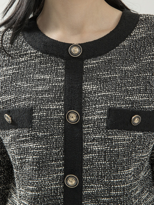 Tweed Zipper Mini Dress Black