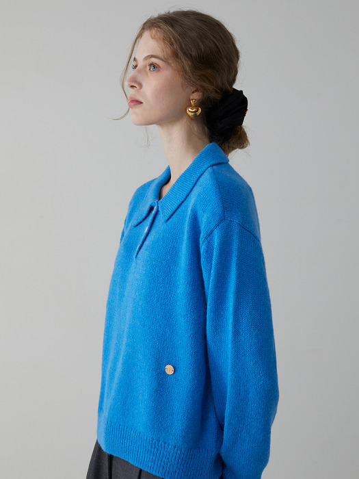 Alpaca Overfit Collar Knit_French Blue