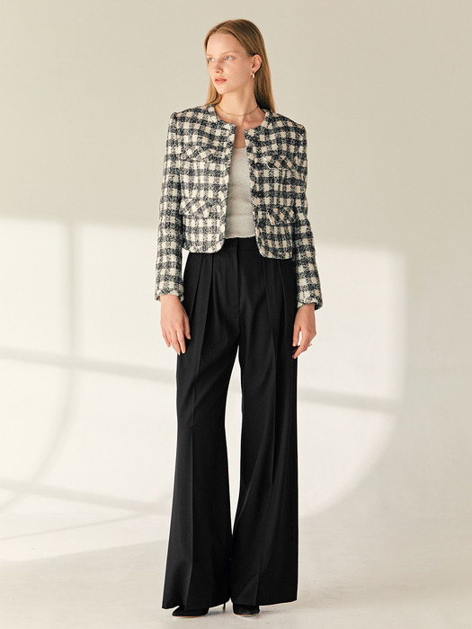 NELLIE Tuck wide trousers (Black)