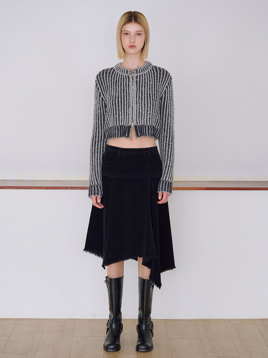 Unbalance Corduroy Midi Skirt, Black