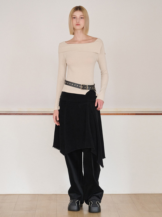 Unbalance Corduroy Midi Skirt, Black
