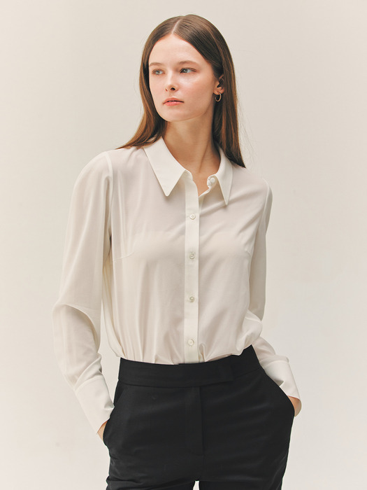 HAISLEY Stand collar silk blouse (Ivory/Black/Mint)