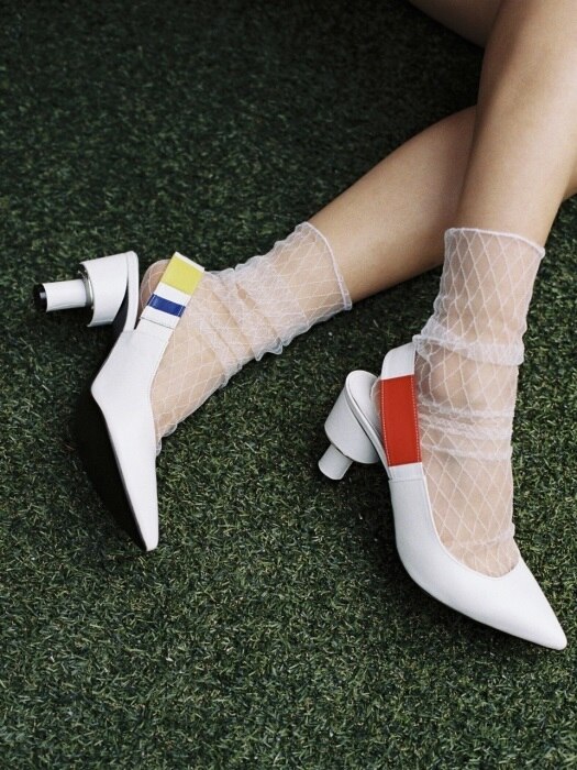 70 MIDDLE HEEL SLING BACK IN THREE PRIMARY COLORS AND WHITE LEATHER 