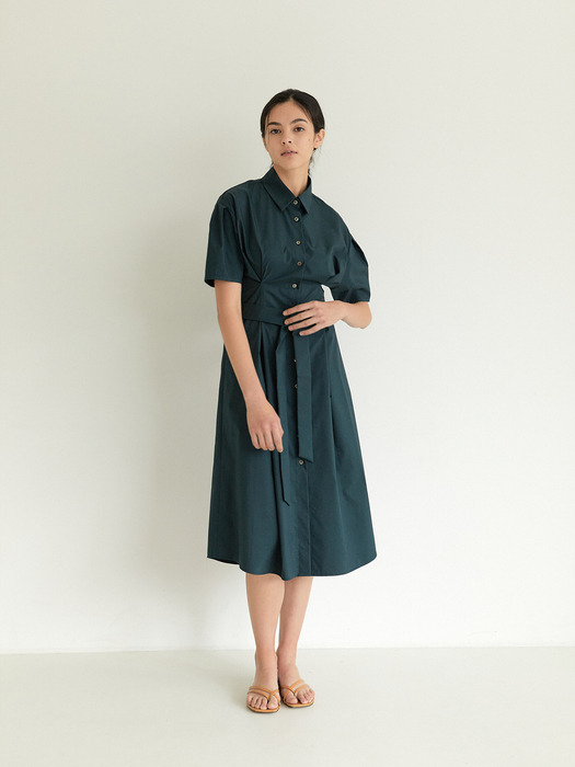 Tucked Collar Dress_Turquoise(Solid)