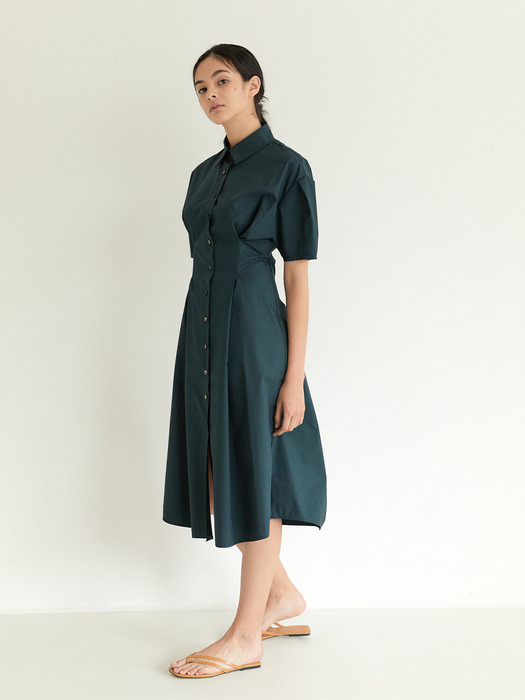 Tucked Collar Dress_Turquoise(Solid)