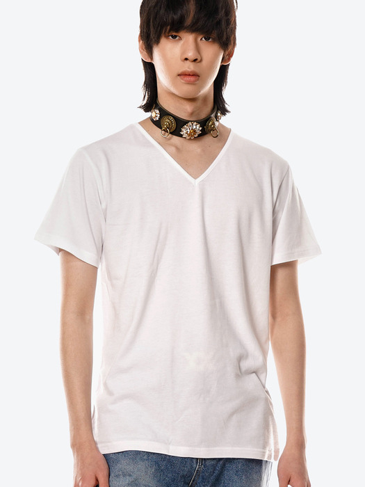 Tencel V Neck T-Shirts[White(UNISEX)]_UTT-ST05