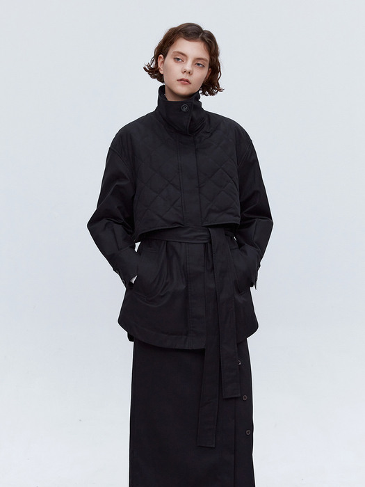 TOF QUILTED TRENCH COAT BLACK