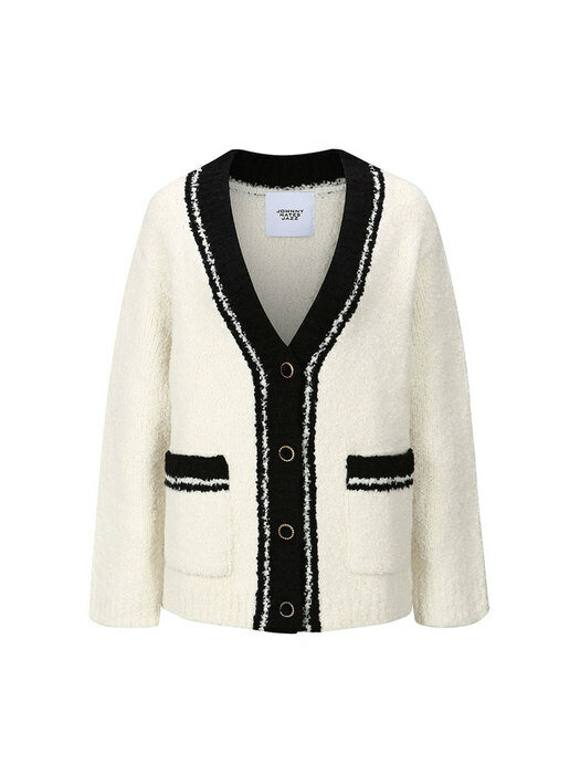TRIMMED BOUCLE CARDIGAN - IVORY