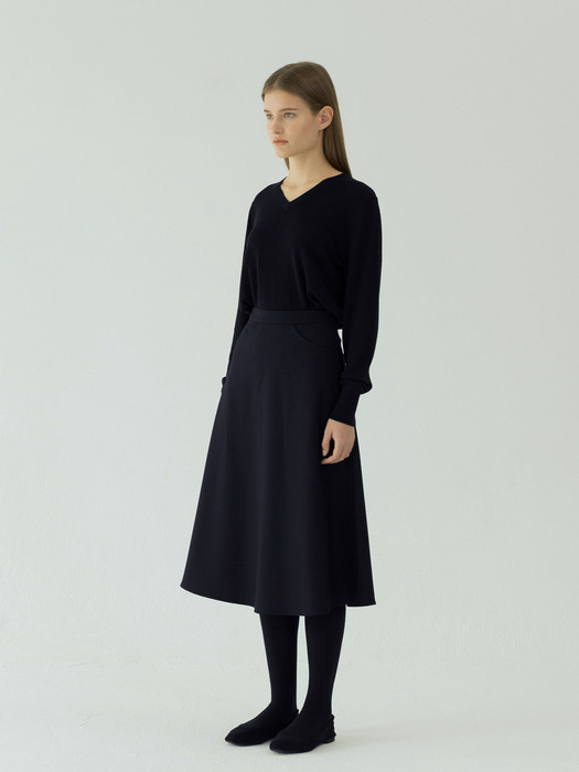 Flared wool skirt (Navy)