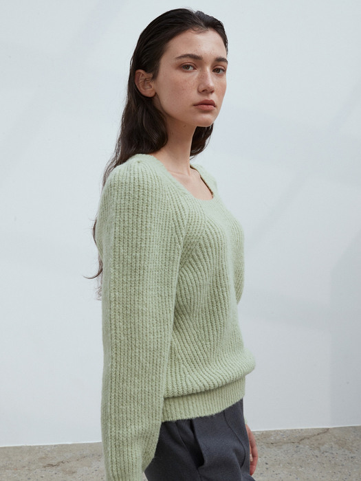 OU984 wool square neck puff knit (pastel green)