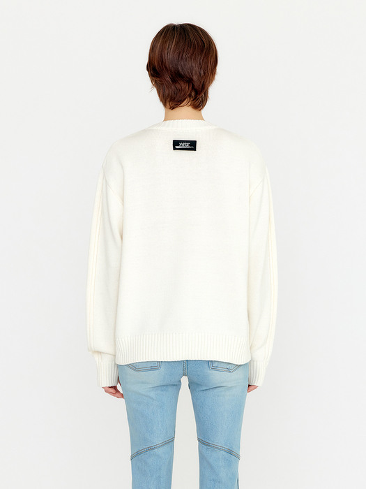 TWO TONE GRAPHIC LOOSE CABLE KNIT TOP - IVORY