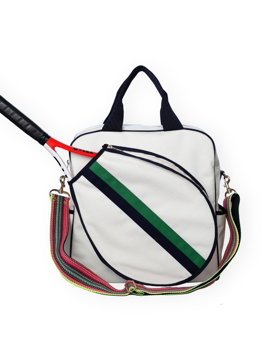 TENNIS BAG _ VANILLA with green and navy stripe