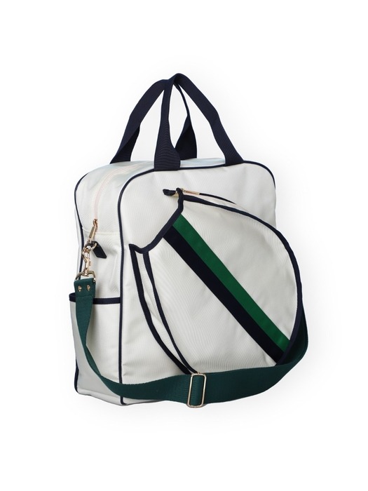 TENNIS BAG _ VANILLA with green and navy stripe