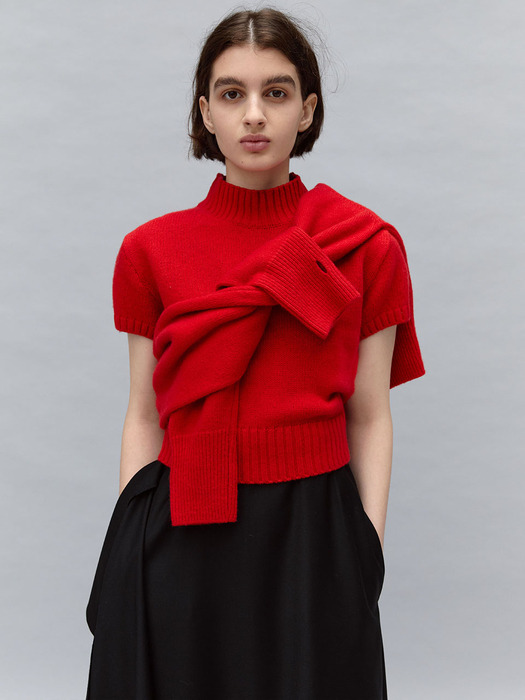 wool half turtle neck knit (red)