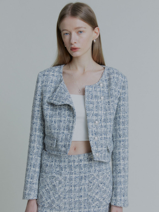 KOOLHAAS Asymmetric Cropped Tweed Jacket_Gray