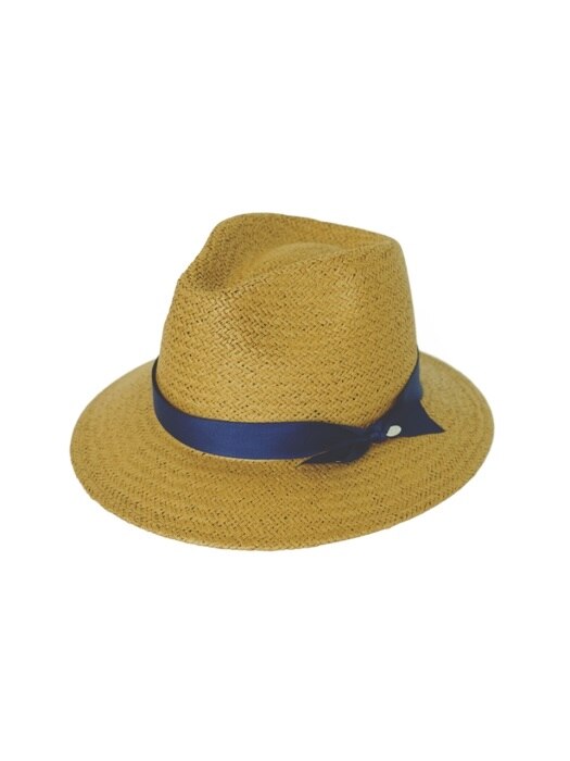 [UNISEX] basic mannish panama hat ocher (7 ribbon color)
