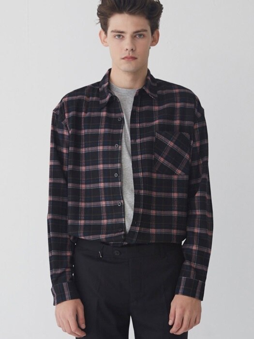 M#1637 tartan black check shirt (red)   