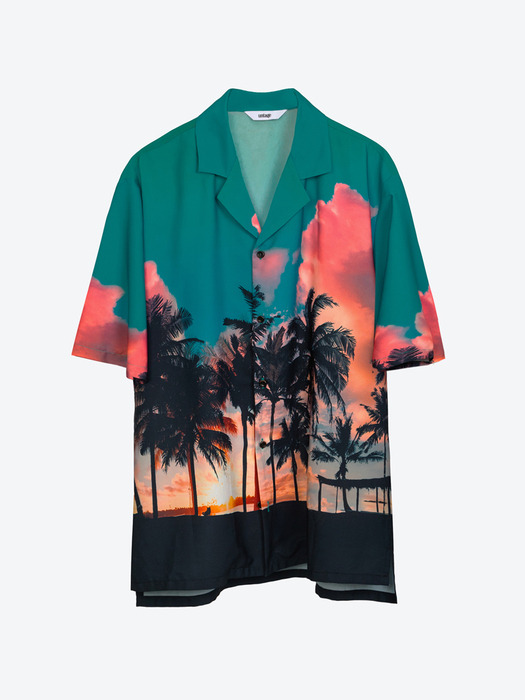 Palmtree Printed Bowling Shirts[Green(UNISEX)]_UTS-SS02