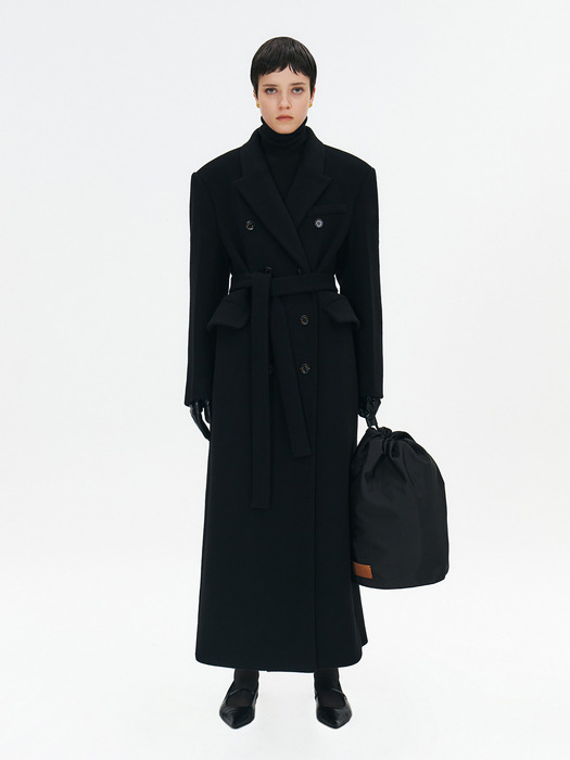 TAILORED OVERSIZED CASHMERE-WOOL BLEND LONG COAT - BLACK