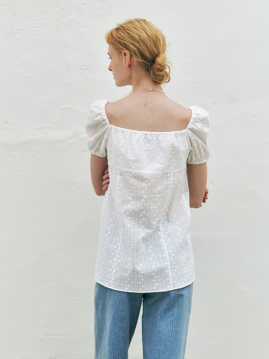 Eyelet Embroidered Puff Sleeve Blouse, White