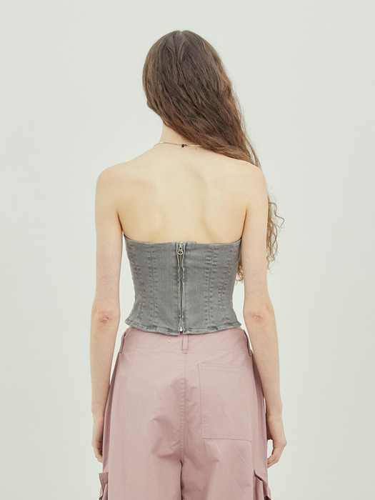 Strapless Corset Cropped Top (GRAY)