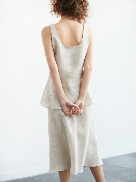 square neck linen two-piece