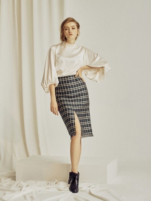 Eva Green Checkered Silk Skirt