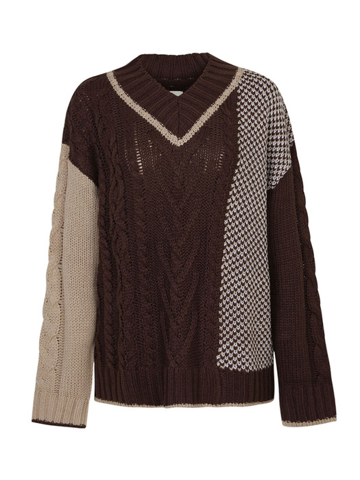 HEART CABLE KNIT TOP_BROWN (EEOP4NTR01W)