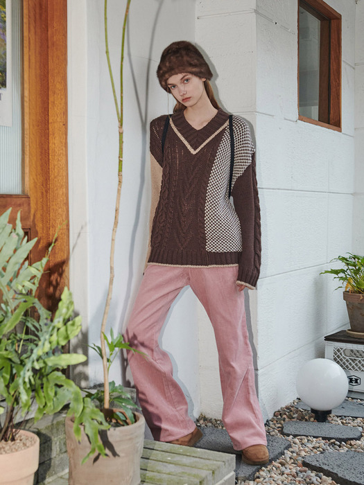 HEART CABLE KNIT TOP_BROWN (EEOP4NTR01W)
