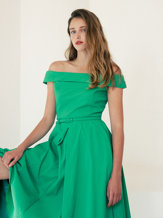 KATRINA Off shoulder midi dress (Green)
